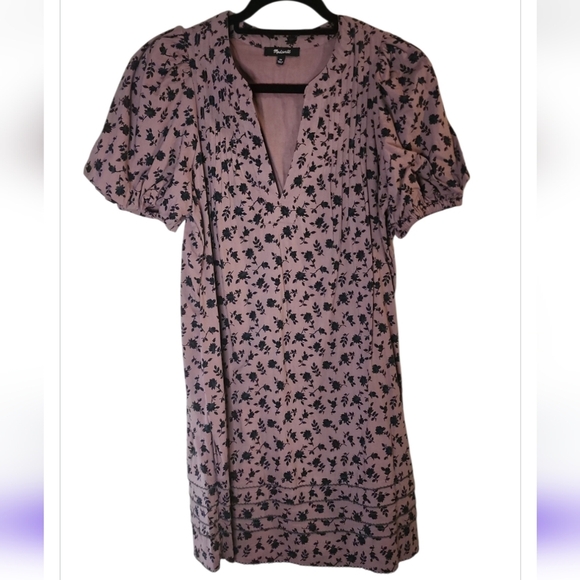 Madewell Tillie Puff-Sleeve Mini Dress Shadow Bloom Pin Tuck Detail Violet XS - Picture 3 of 14